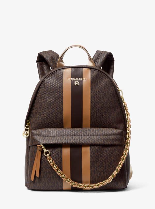 Damske Batohy Michael Kors Slater Medium Logo Stripe Čokoláda Žlté - Kabelky Michael Kors Obchod | LWZID-3720